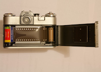 Film loaded inside a Zenit E SLR camera